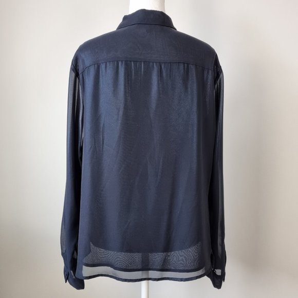 Jones New York Collection Blue Sheen Blouse Size M - Picture 3 of 9
